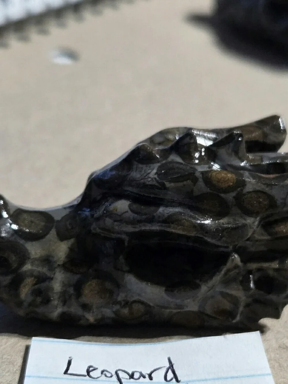Detailed Leopard Skin Jasper Crystal Carved Dragon Head Stone Sculpture Decor